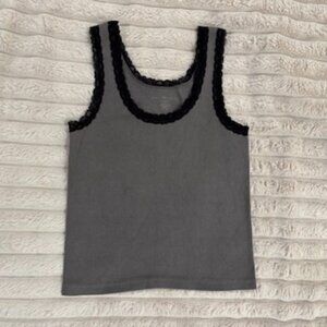 Brandy Melville Gray Tank Top with Black Lace Edge